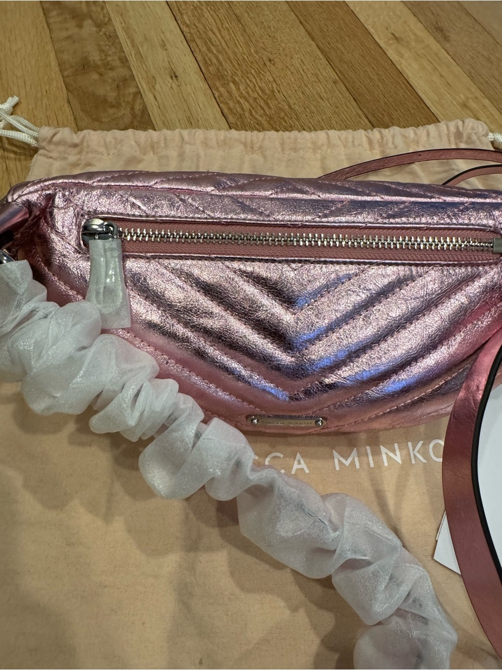 Rebecca Minkoff Metallic Rose Pink Quilted Crossbody Belt Bag NWT - Picture 13 of 16